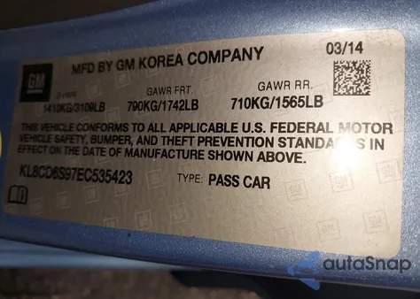 2014 Chevrolet Spark 1Lt Auto from USA, damaged, VIN KL8CD6S97EC535423